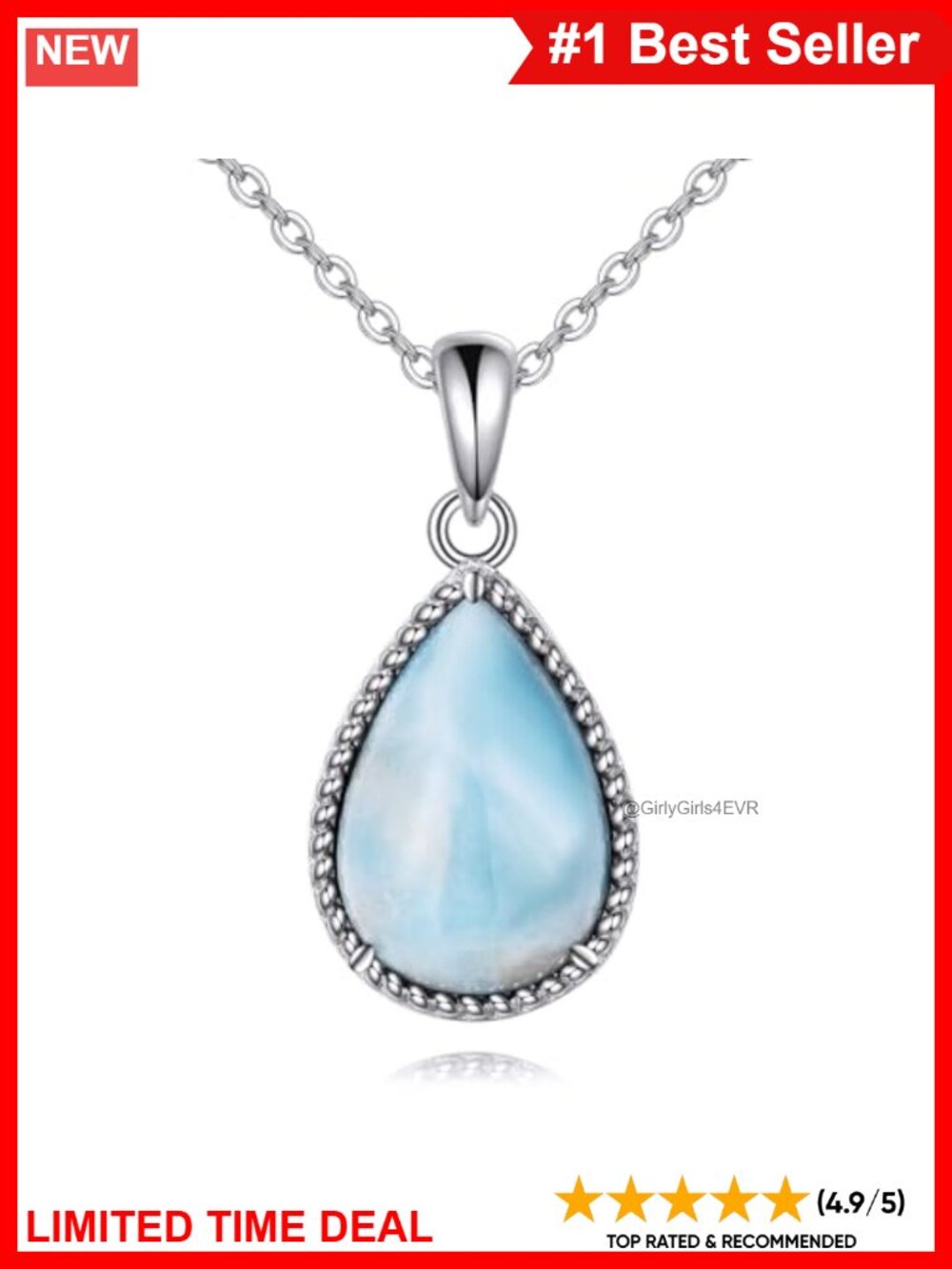 Sterling Silver Larimar Pendant Necklace Teardrop Hummingbird 925